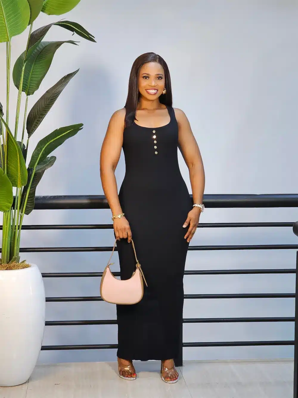 KNIT BUTTON CHEST SLEEVELESS BODYCON DRESS