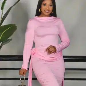 LONG SLEEVE BODYCON SIDE DOUBLE ROSE DRESS - Image 2
