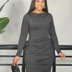 LONG SLEEVE BODYCON SIDE DOUBLE ROSE DRESS - Image 3