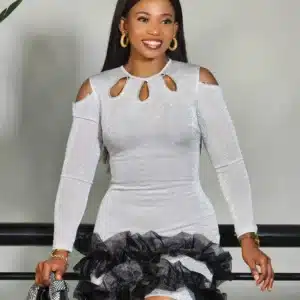 LONG SLEEVE RUFFLE HEM DRESS - Image 6