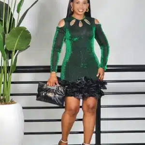 LONG SLEEVE RUFFLE HEM DRESS - Image 2