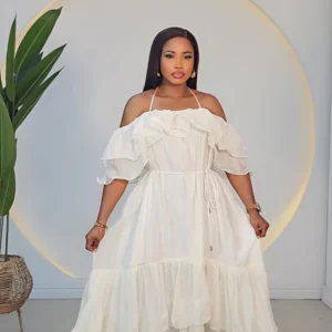 OFF SHOULDER CAPE HEM DRESS