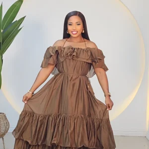 OFF SHOULDER CAPE HEM DRESS - Image 2