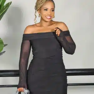 OFF SHOULDER MESH RUCHED DRESS - Image 2