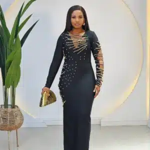 PEARL DETAIL SHIMMER EVENING DRESS - Image 2