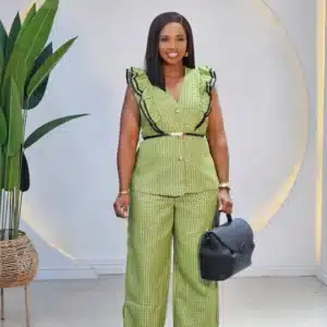 PLAID RUFFLE SLEEVE PANT SET