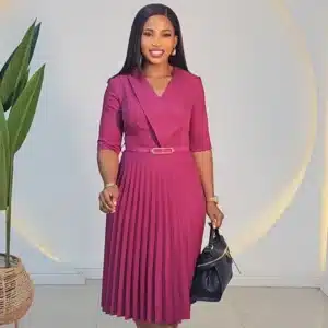 PLEATED OVERLAP COLLAR DRESS 6461