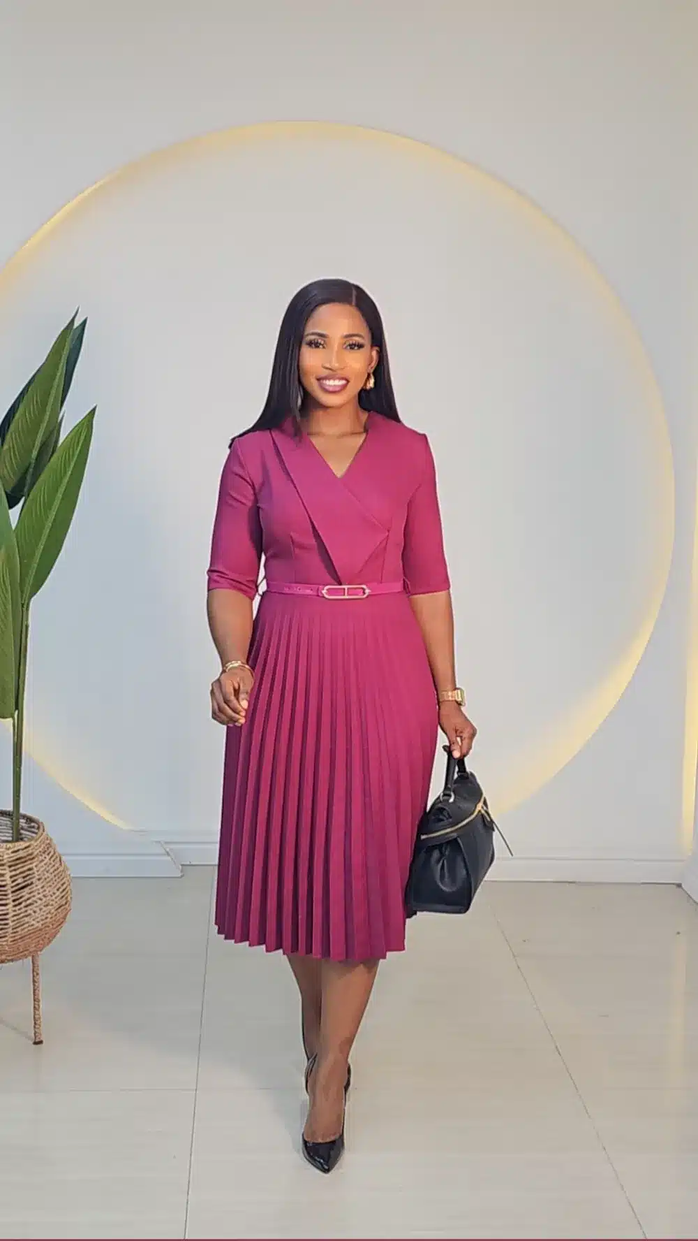 PLEATED OVERLAP COLLAR DRESS 6461