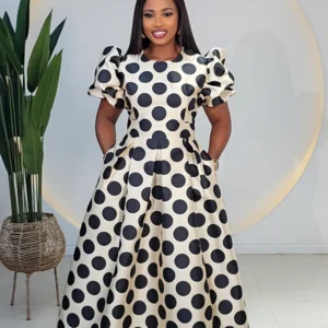 POLKA DOT BUBBLE SLEEVE SKATER DRESS 1110