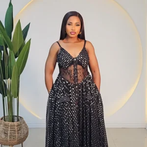 POLKA DOT PLEATED MAXI DRESS 633