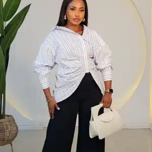 STRIPE COLLAR SIDE RUCH SHIRT