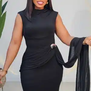 SIDE DRAPE BROOCH LONG DRESS - Image 4