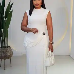 SIDE DRAPE BROOCH LONG DRESS - Image 3