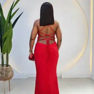 SPAG LACE UP BACK HEM DRESS - Image 3