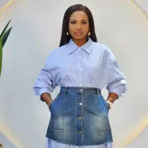 STRIPE DENIM WRAP DRESS SET - Image 2