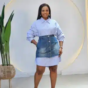 STRIPE DENIM WRAP DRESS SET