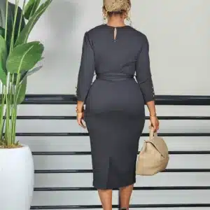 TRIPPLE BUTTON BELTED MIDI DRESS - Image 8