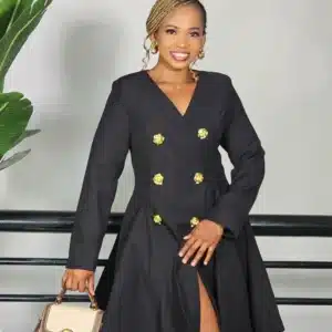 V NECK DUBLE BREASTED CASEMENT DRESS - Image 3