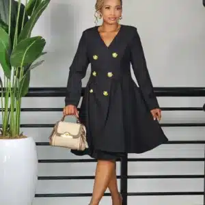 V NECK DUBLE BREASTED CASEMENT DRESS