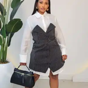 2 TONE STRIPE BLAZER DRESS 1411 - Image 3