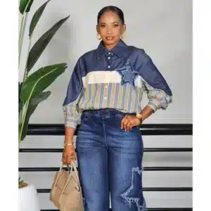 3-TONE STRIPE & DENIM SHIRT - Image 2