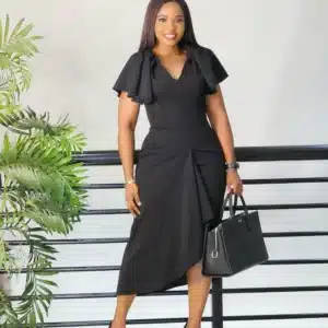 BAT SLEEVE SIDE RUFFLE THIGH MIDI DRESS - Image 5