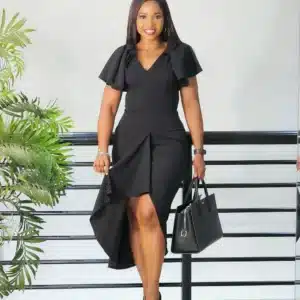 BAT SLEEVE SIDE RUFFLE THIGH MIDI DRESS - Image 3