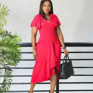 BAT SLEEVE SIDE RUFFLE THIGH MIDI DRESS - Image 4