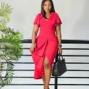 BAT SLEEVE SIDE RUFFLE THIGH MIDI DRESS - Image 2