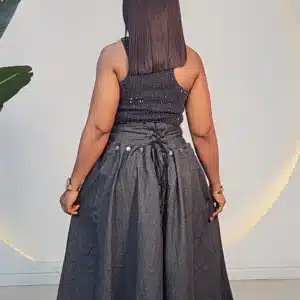 DENIM BACK LACE UP MAXI SKIRT 7772 - Image 6