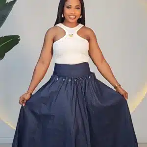 DENIM BACK LACE UP MAXI SKIRT 7772