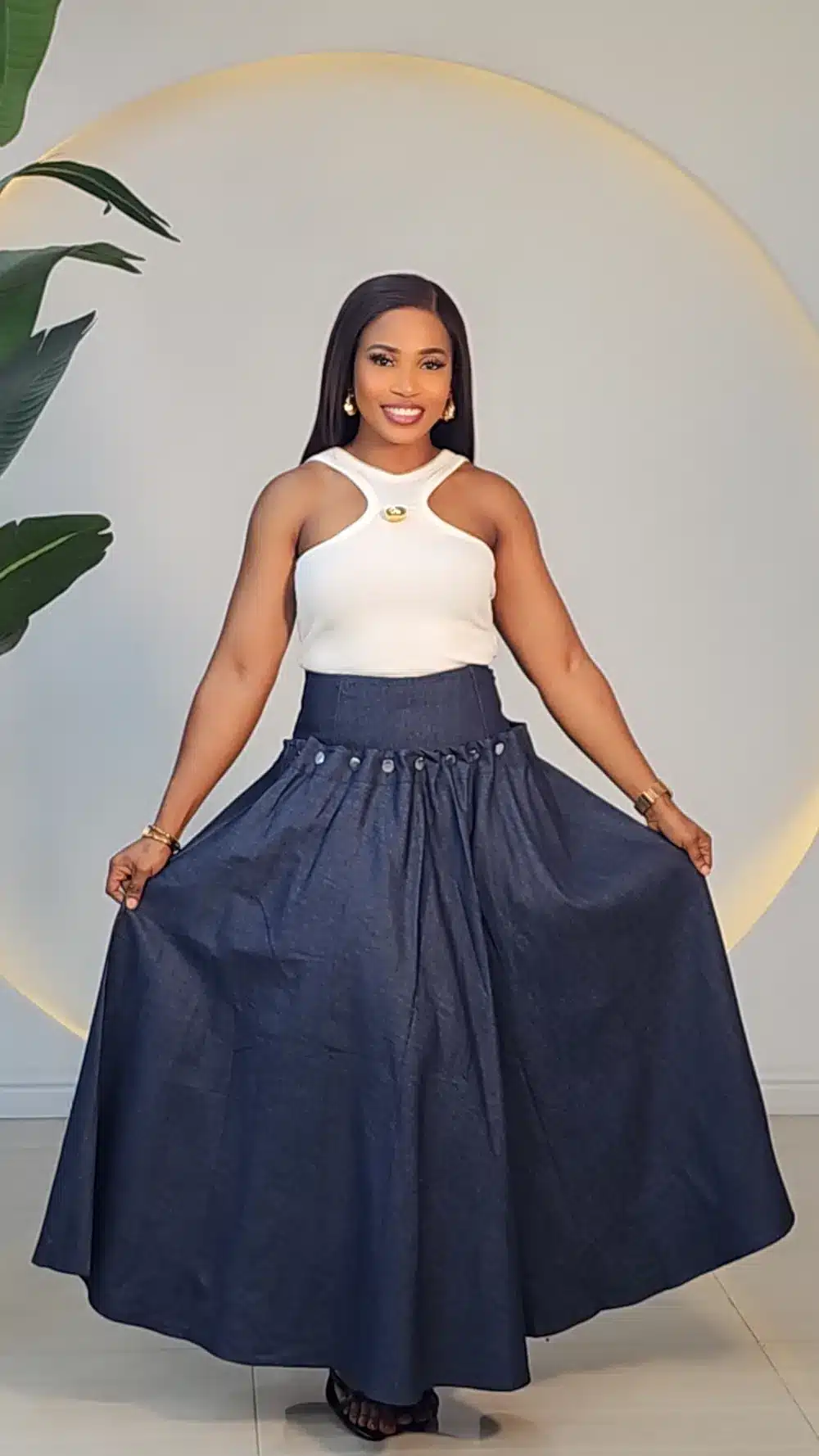 DENIM BACK LACE UP MAXI SKIRT 7772