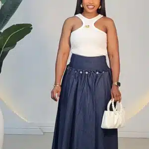 DENIM BACK LACE UP MAXI SKIRT 7772 - Image 5