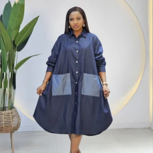 DENIM FRONT POCKET OVERSIZED DRESS 1411
