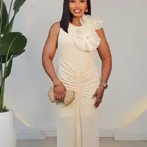 DOUBLE ROSE SHOULDER RUCH DINNER DRESS 2540