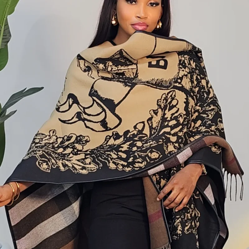 DOUBLE SIDE BURBERRY INSCRIBED FRINGE THROW ON 2411 - Image 3