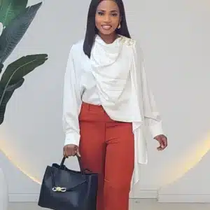 DRAPE SHOULDER BROOCH SATIN TOP 0311