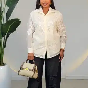 EMBROIDERY PEARL SHOULDER SHIRT 1003