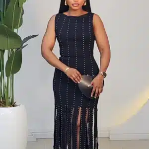 FRINGE BANDAGE PEARL TRIM DRESS 2911