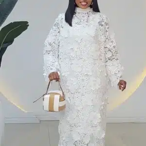 HIGH NECK LACY LONG SLEEVE DRESS 0311 - Image 3