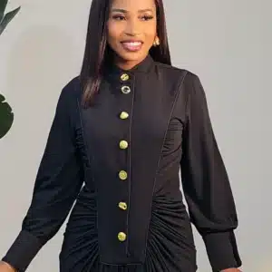 HIGH NECK RUCH BUTTON CHEST DRESS 1411 - Image 4