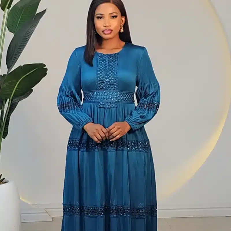 LACE INSERTED MIYAKE BELTED DRESS 2111