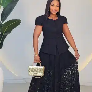 LACE INSERTED PLEAT SKIRT & JACKET SET 0311 - Image 2