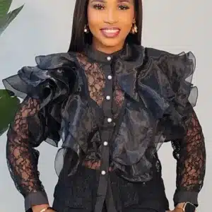 LACE RUFFLE SHOULDER TOP 293