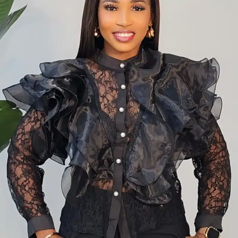 LACE RUFFLE SHOULDER TOP 293