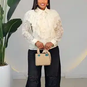 EMBROIDERY PEARL SHOULDER SHIRT 1003 - Image 9