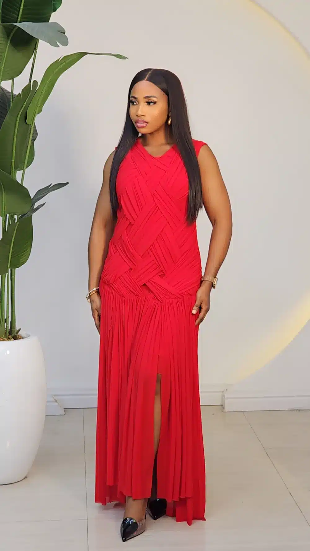 MESH INTER WOVEN FRONT DRINGE DRESS 2911