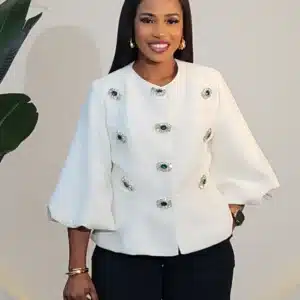 MULTIPLE BROOCH FRONT BUBBLE SLEEVE TOP 629 - Image 4