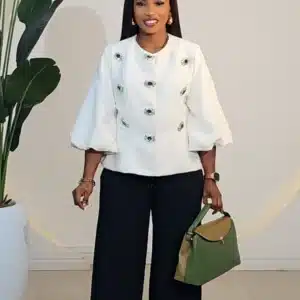 MULTIPLE BROOCH FRONT BUBBLE SLEEVE TOP 629 - Image 2