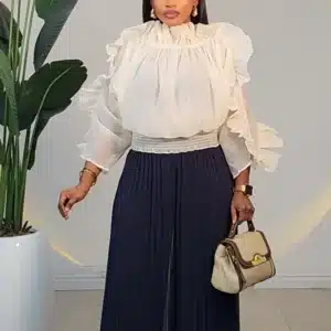 OFF SHOULDER RUFFLE SMOKEY WAIST TOP 9907 - Image 7